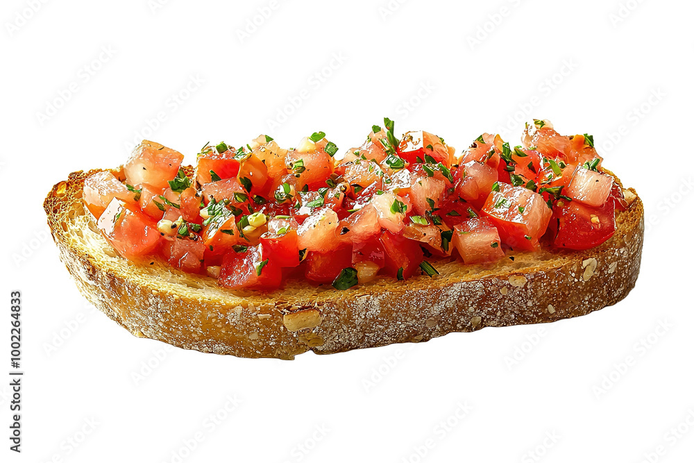slices of bruschetta with garlic tomato and olive oil isolated on a transparent background, top view slices of bruschetta with garlic tomato and olive oil isolated on a transparent background, top view