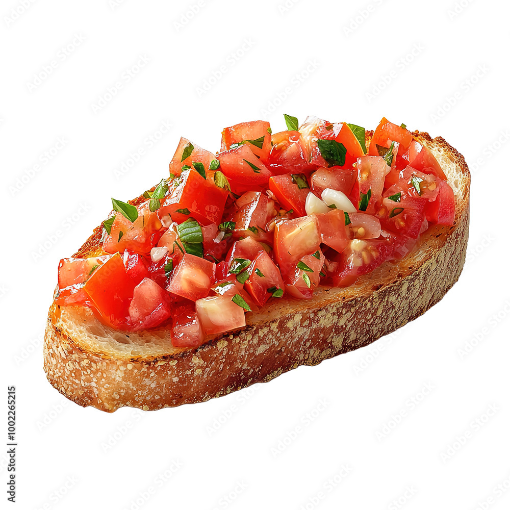 slices of bruschetta with garlic tomato and olive oil isolated on a transparent background, top view slices of bruschetta with garlic tomato and olive oil isolated on a transparent background, top view