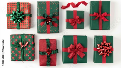 Festive Christmas Gifts Wrapped in Red and Green photo