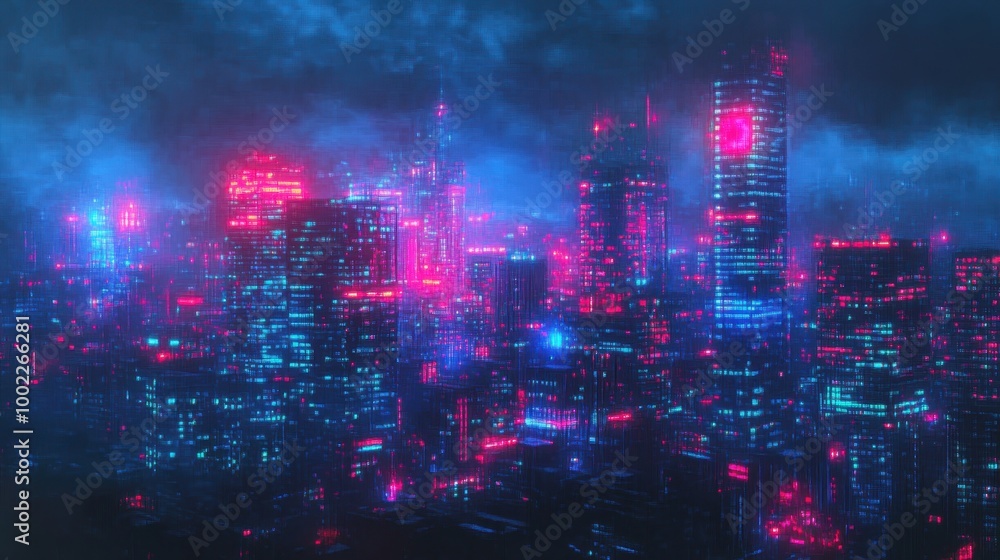 Cyberpunk Cityscape with Neon Lights at Night Cyberpunk Cityscape with Neon Lights at Night