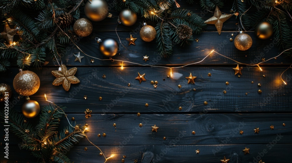 Fototapeta premium Elegant Top View of Christmas Tree Decorations