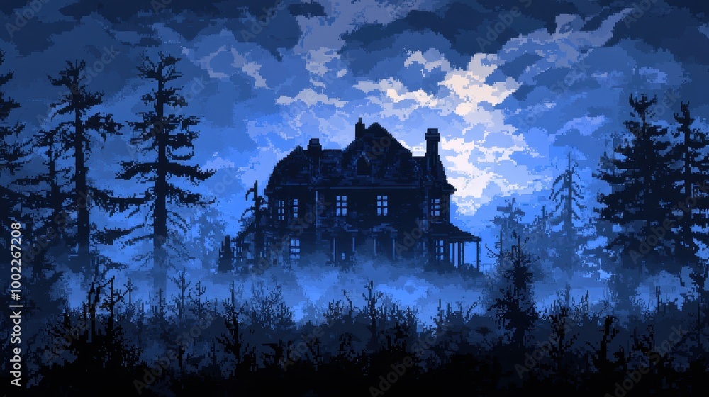 Mysterious Haunted Mansion in Dark Silhouette Mysterious Haunted Mansion in Dark Silhouette