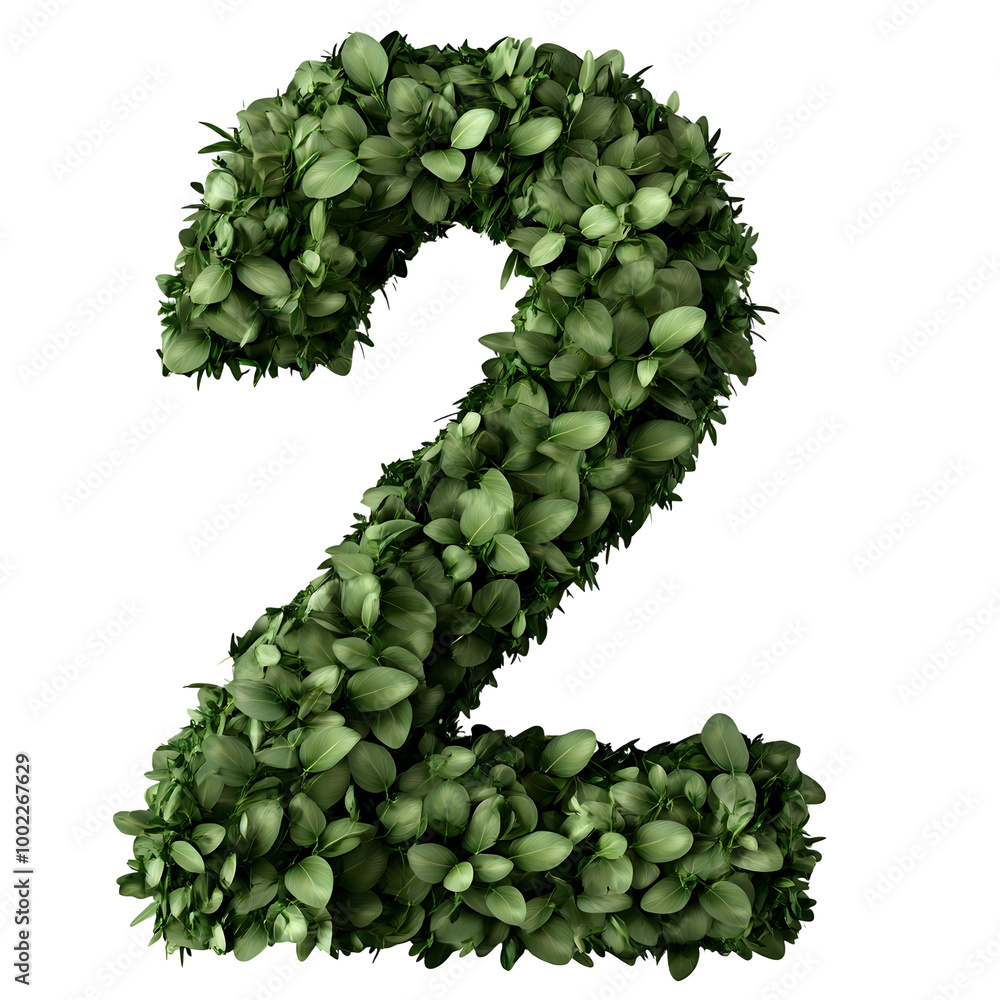 Green Leafy Number Two for Eco-Friendly Designs and Sustainability Concepts Green Leafy Number Two for Eco-Friendly Designs and Sustainability Concepts