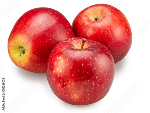 Three ripe red apples on white background. File contains clipping path.