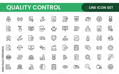 Quality Control line icon set. Included the icons as inspect, QA, qualify, quality control, check, verify, and more.