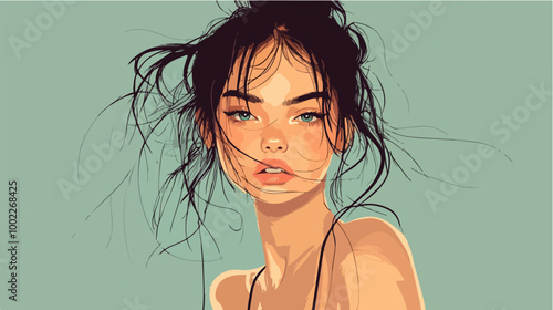 Vector portrait of a beautiful girl with a model appearance. Close-up portrait of a woman.