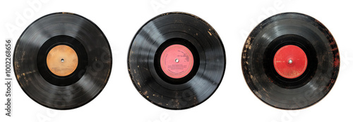 Vintage Vinyl Records On Transparent Background