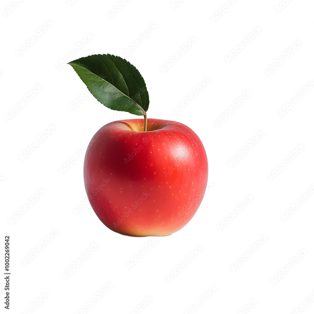 Fresh red apple with green leaf isolated on transparent background for healthy eating and nutrition concepts Fresh red apple with green leaf isolated on transparent background for healthy eating and nutrition concepts