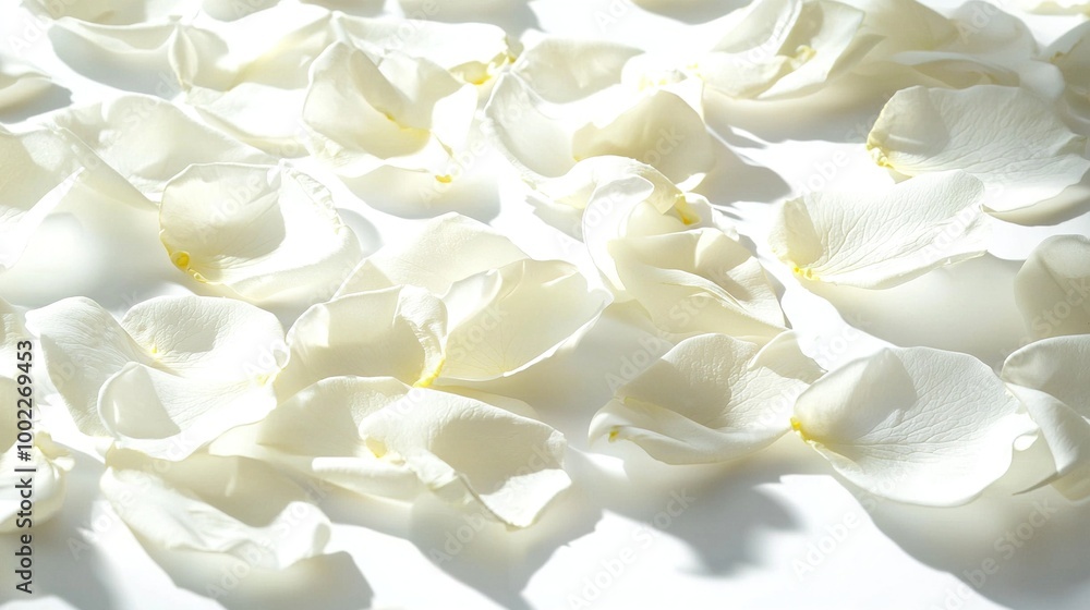 A white bouquet resting on a pristine sheet, atop a bed of pure white petals A white bouquet resting on a pristine sheet, atop a bed of pure white petals