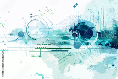 Abstract technology background with geometric shapes and digital patterns representing transformation and innovation