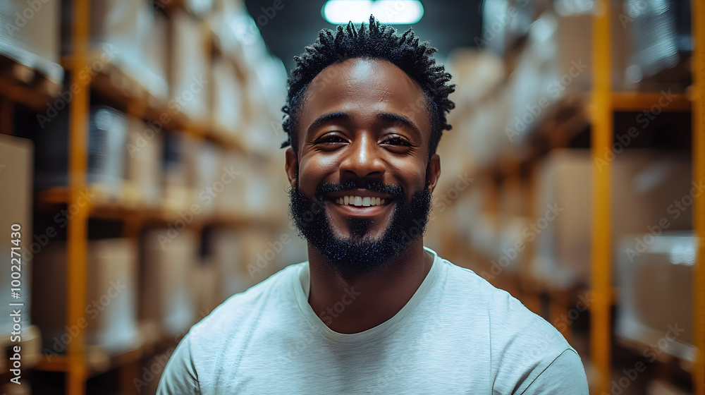 A Black Man Smiling and Moving Boxes in the Warehouse
A Black Man Smiling and Moving Boxes in the Warehouse
