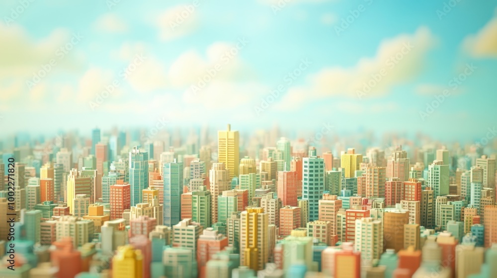 Fototapeta premium Blocky City Landscape in Soft Colors
