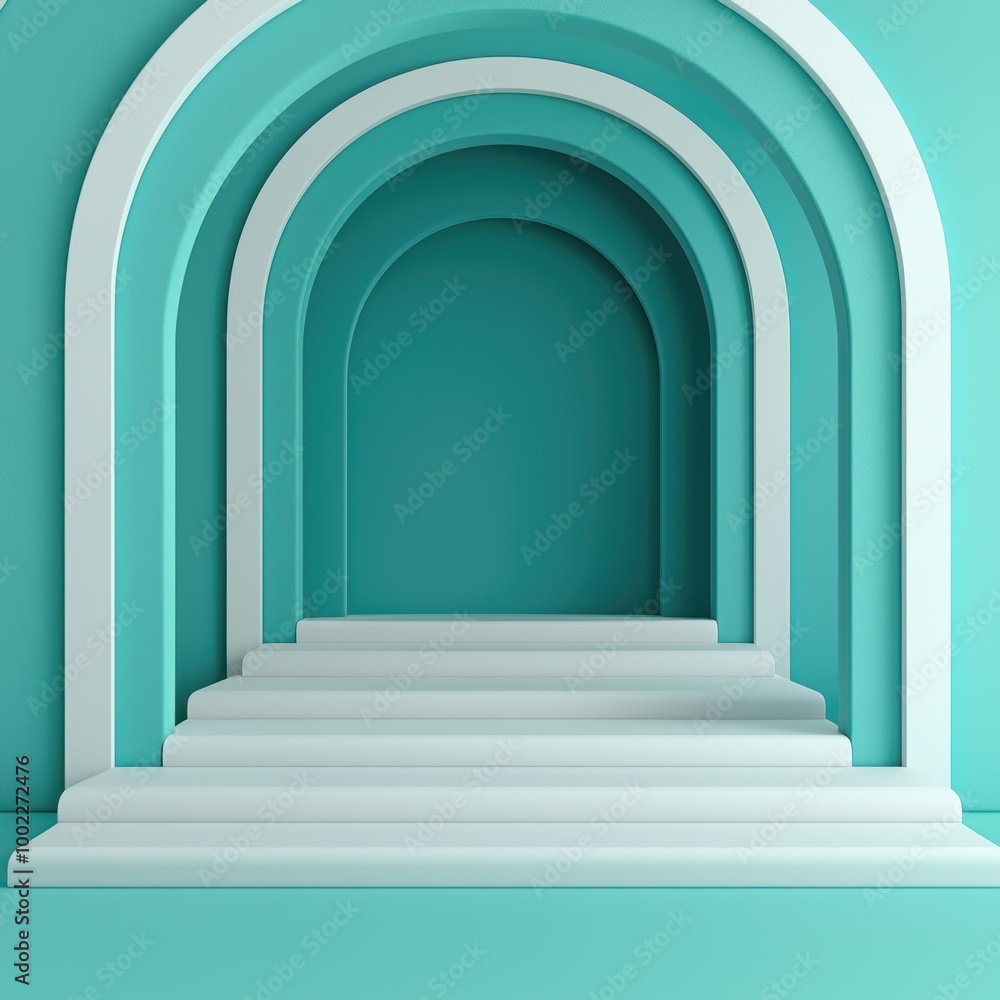 Modern Abstract Arches in Soft Teal Tones Modern Abstract Arches in Soft Teal Tones