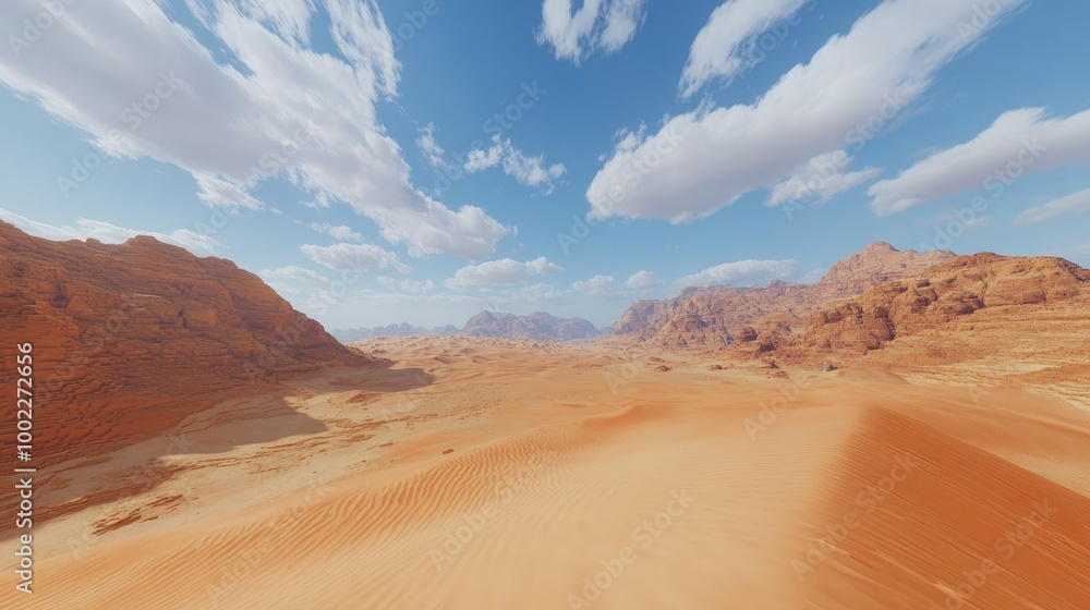 Naklejka premium Vast Minimalist Desert Landscape with Blocky Dunes