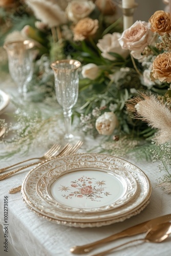 Elegant dining table adorned with floral arrangements for a special occasion ...