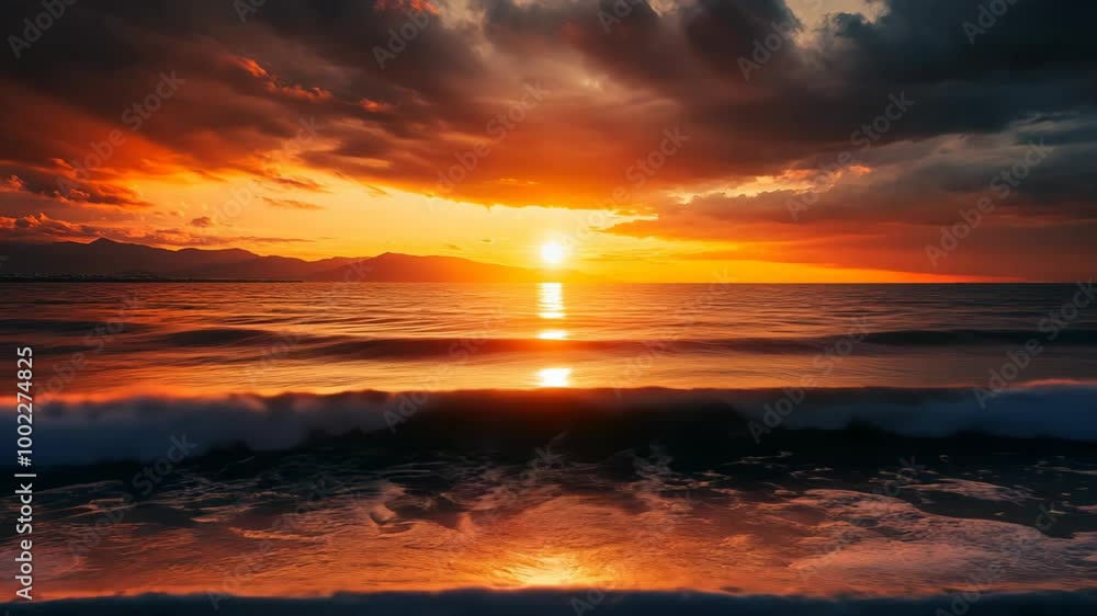Golden Sunset over Ocean with Dramatic Clouds Golden Sunset over Ocean with Dramatic Clouds