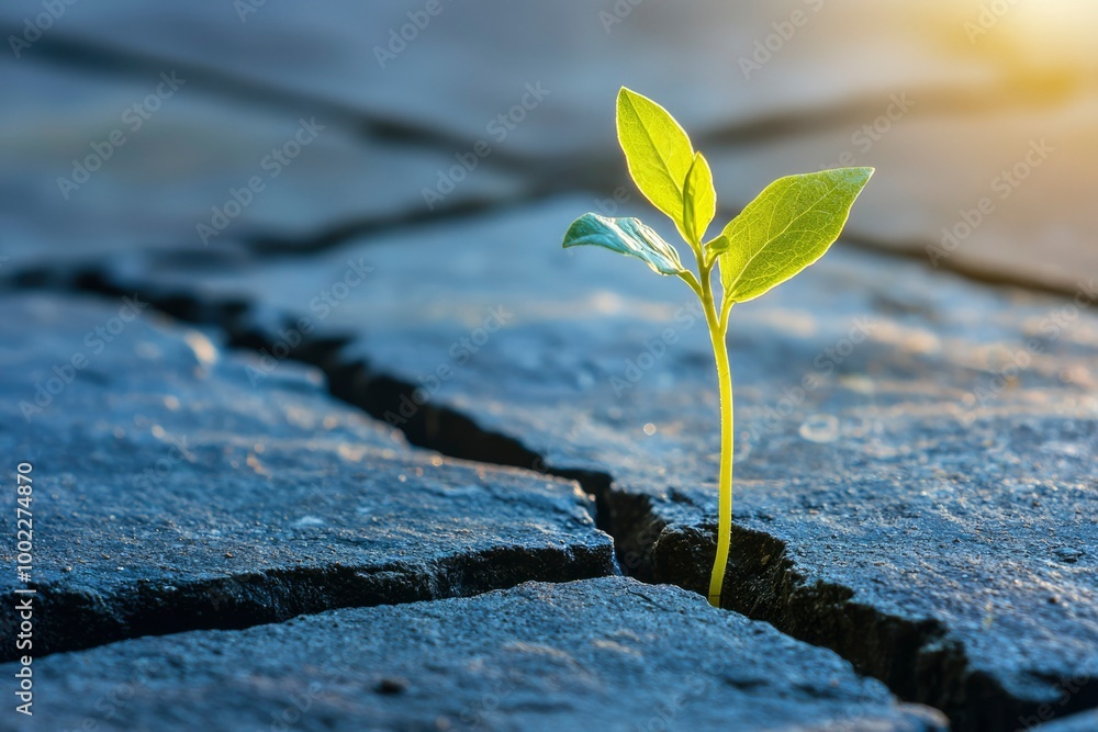 A Tiny Sapling Growing Through a Crack in Concrete A Tiny Sapling Growing Through a Crack in Concrete