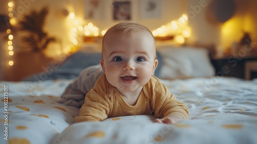 Mother cuddling her sleeping baby in a cozy bedroom with soft lights at night
