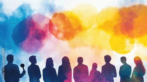 Wallpaper Mural Silhouettes of diverse people against colorful abstract background Torontodigital.ca