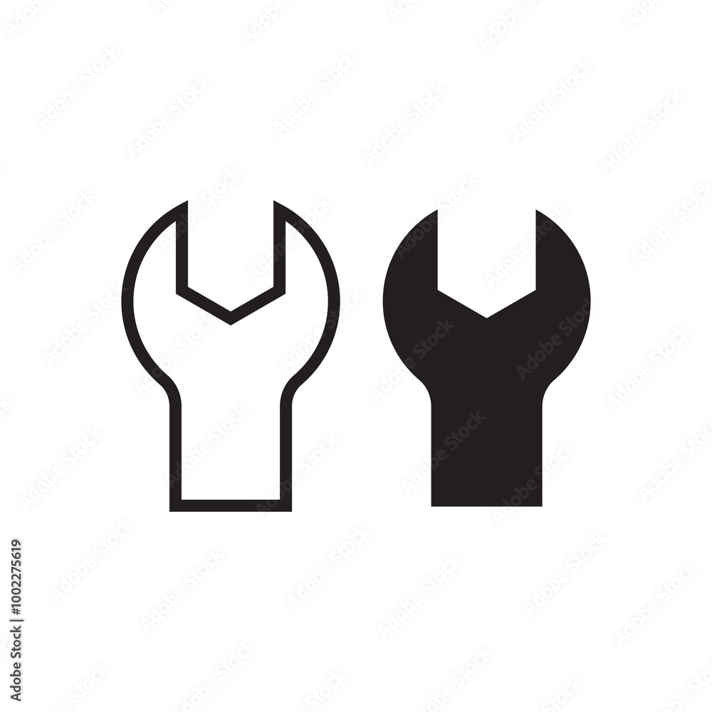 Glyph and line simple wrench icon Glyph and line simple wrench icon