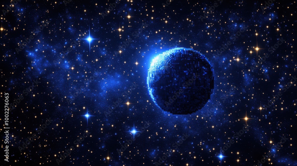 Retro Space Scene with Pixelated Stars Retro Space Scene with Pixelated Stars