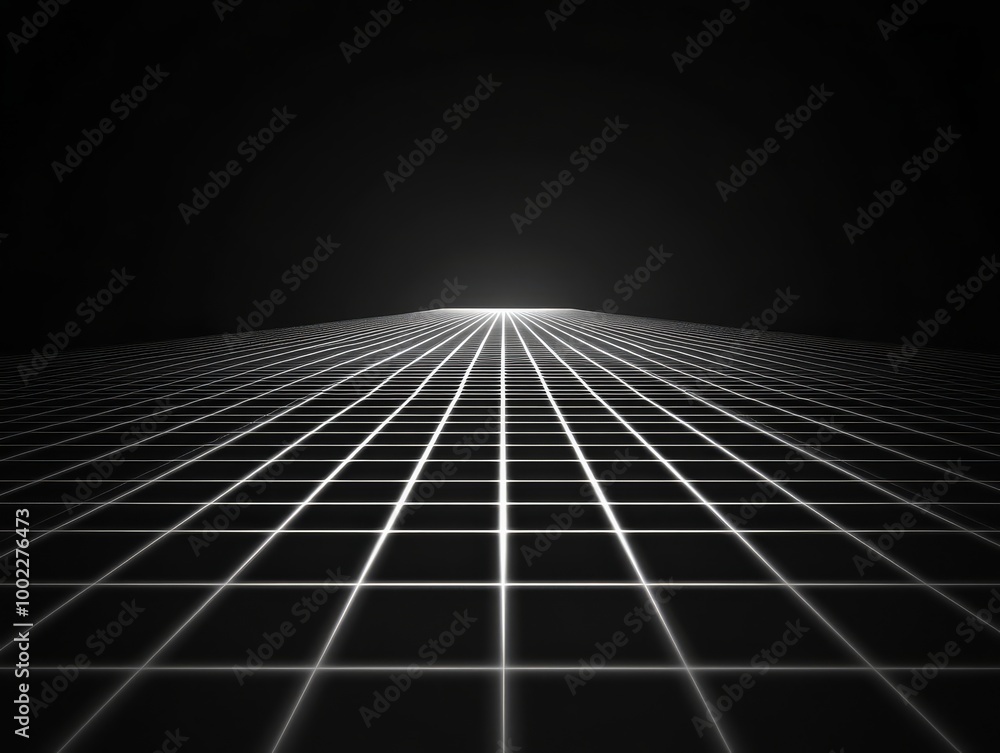 Abstract futuristic grid pattern with a glowing horizon line on a dark background. Ideal for technology, sci-fi, or digital design concepts. Abstract futuristic grid pattern with a glowing horizon line on a dark background. Ideal for technology, sci-fi, or digital design concepts.