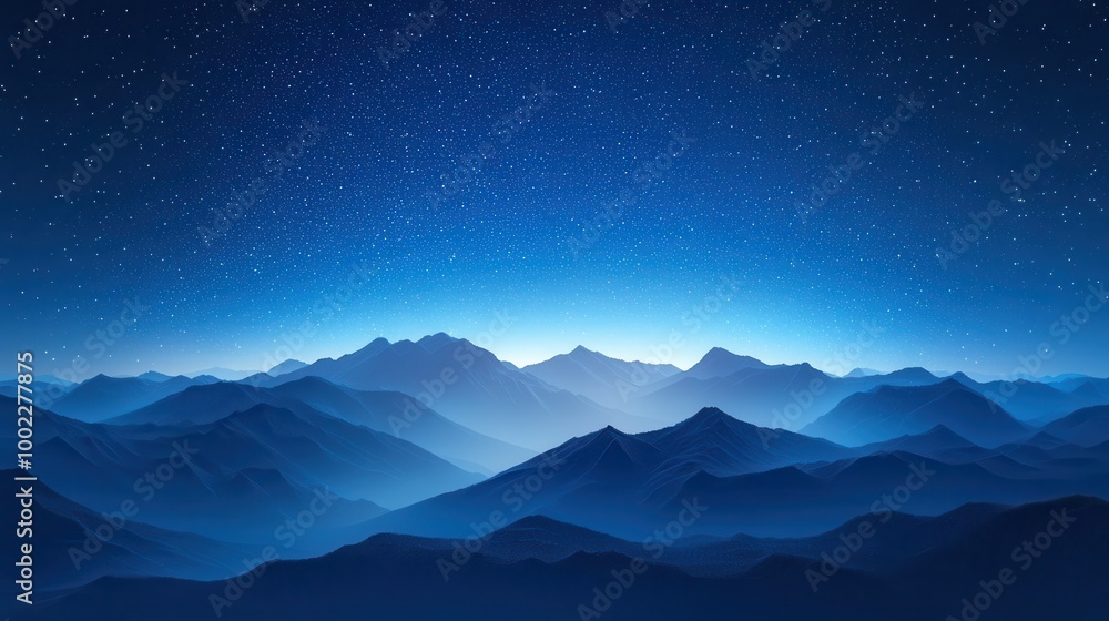 Simplified Night Landscape with Stars and Mountains Simplified Night Landscape with Stars and Mountains
