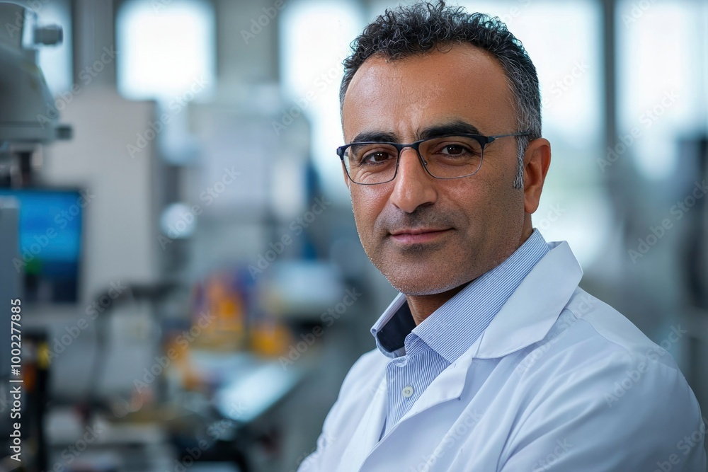 A Man in a White Lab Coat Looks at the Camera A Man in a White Lab Coat Looks at the Camera
