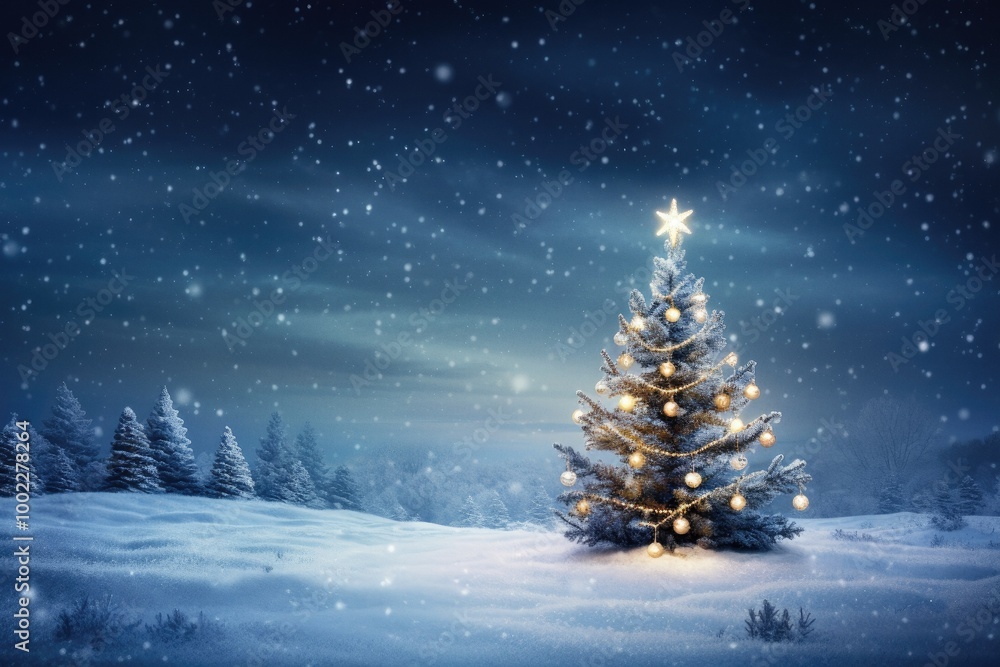 Christmas fir tree in snowy winter landscape Christmas fir tree in snowy winter landscape