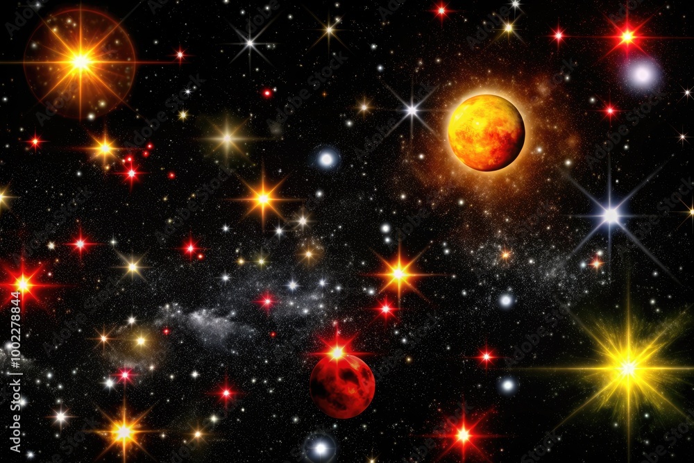 Cosmic scene with vibrant stars and planets. Cosmic scene with vibrant stars and planets.
