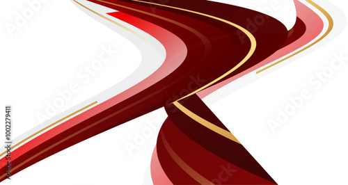 Modern abstract design featuring dynamic red, white, and gold diagonal lines