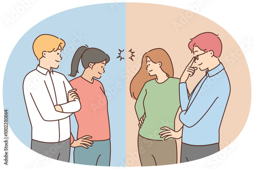 Business teams look at each other as competitors