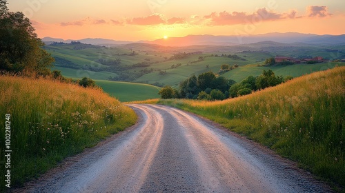 Sunset Road through Rolling Hills