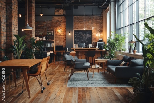 Scandinavian coworking office interior, Generative AI