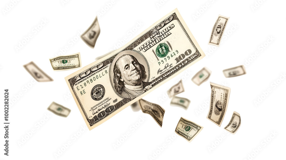 one hundred dollar bills on white background one hundred dollar bills on white background