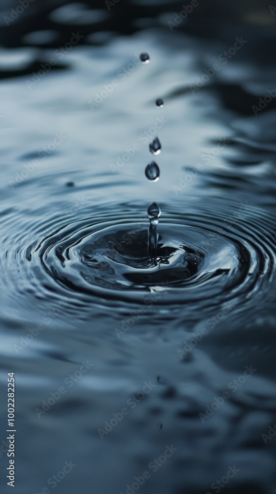 Captivating close-up of water droplet creating ripples in a calm body of water, highlighting the beauty of nature and tranquility. Captivating close-up of water droplet creating ripples in a calm body of water, highlighting the beauty of nature and tranquility.