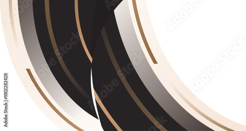 Modern abstract graphic featuring bold black and gold lines on a soft white background