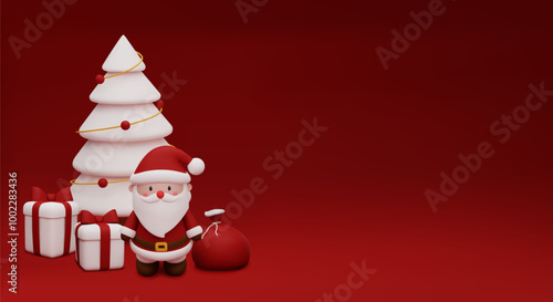 Christmas banner with a cute Santa Claus and red gift bag