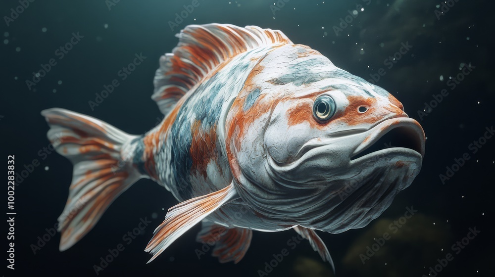 Close-up of a fish swimming underwater, displaying colorful scales and a detailed texture, perfect for aquatic themes and marine life projects. Close-up of a fish swimming underwater, displaying colorful scales and a detailed texture, perfect for aquatic themes and marine life projects.