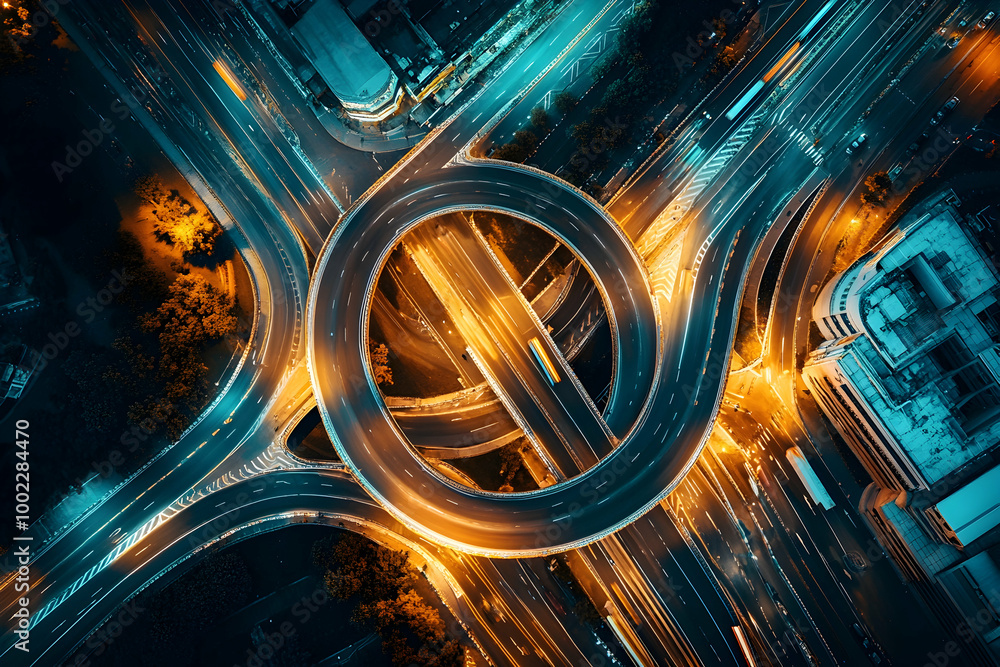 Aerial Photo of a Highway Interchange at Night Aerial Photo of a Highway Interchange at Night