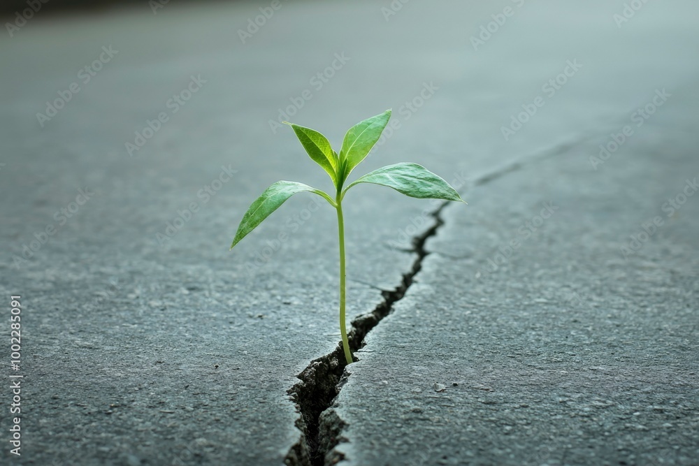 A Small Plant Growing Through a Crack in the Concrete A Small Plant Growing Through a Crack in the Concrete