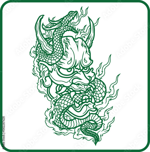 Art & Illustration tattoo and t-shirt design lineart hand drawn oni or hannya mask japanese illustration vector	