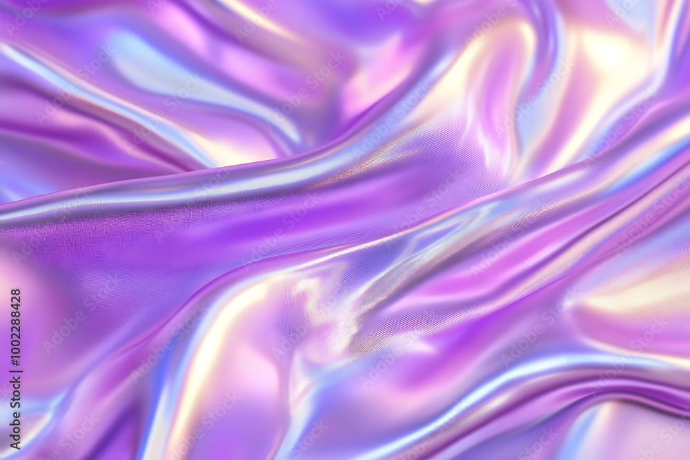 A smooth, flowing fabric in shades of purple and iridescent hues. A smooth, flowing fabric in shades of purple and iridescent hues.