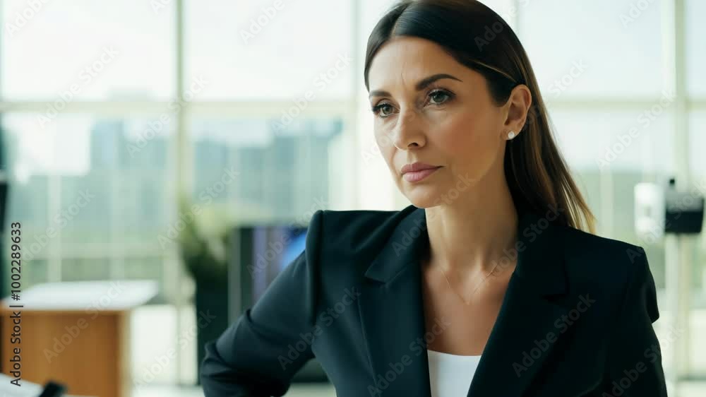 A female public relations manager prepares for a press conference in slow motion under natural light A female public relations manager prepares for a press conference in slow motion under natural light