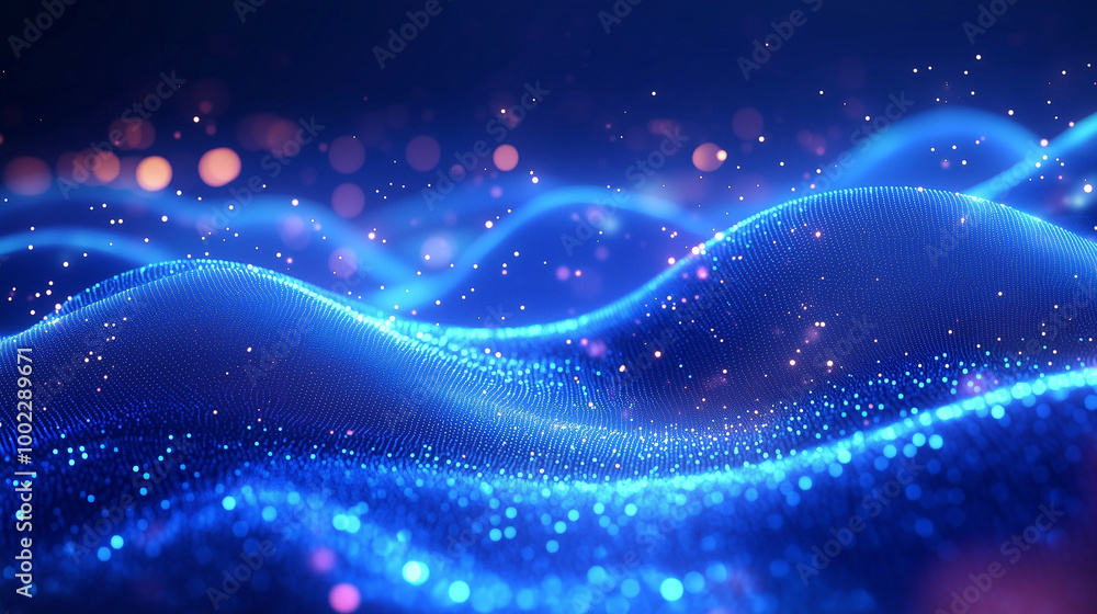 Fototapeta premium Futuristic Digital Wave with Glowing Particles – Abstract Technology, AI, and Data Visualization Background