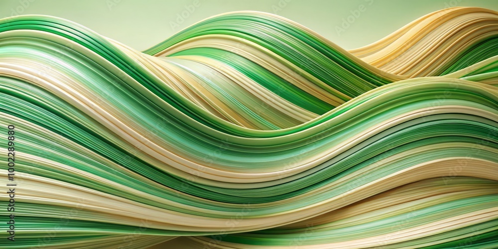 Fototapeta premium Abstract Green and Beige Wavy Stripes, 3D Rendering, Digital Art