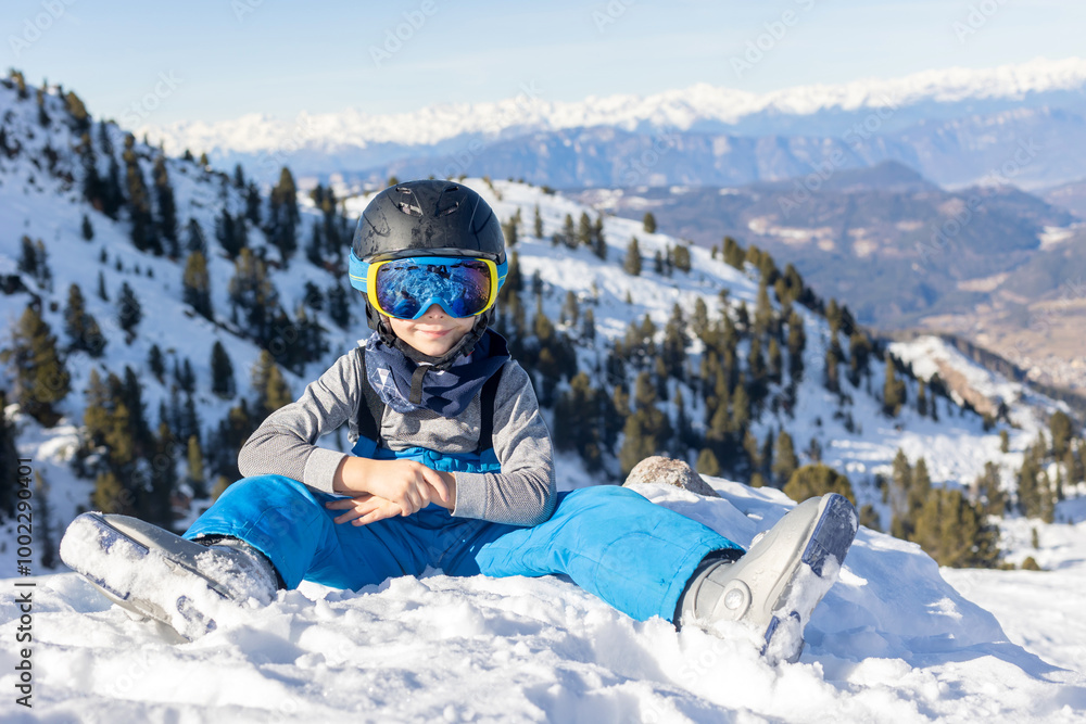 Children and adults, happy family in winter clothing at ski vacation, skiing, winter Children and adults, happy family in winter clothing at ski vacation, skiing, winter