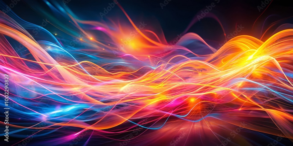 Obraz premium Abstract Swirling Light - A Symphony of Blue, Orange, and Pink Hues on a Dark Background
