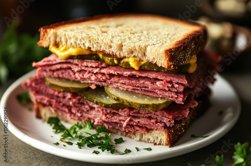 Classic Grilled Pastrami Sandwich with Mustard for a Flavorful Deli Experience