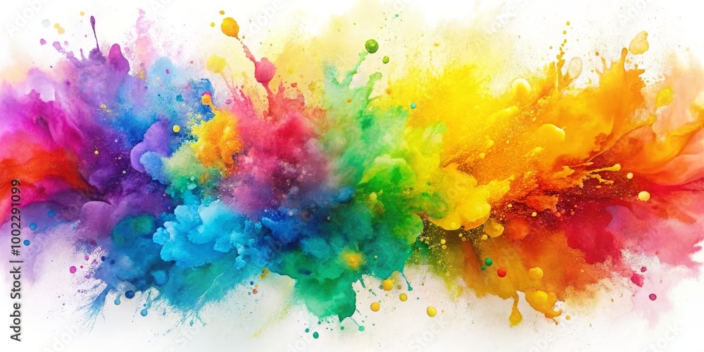 Fototapeta premium Abstract Watercolor Explosion A Rainbow of Hues on White Canvas